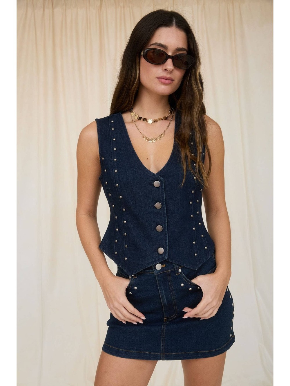The Workshop Studio Studded Denim Button Front Vest